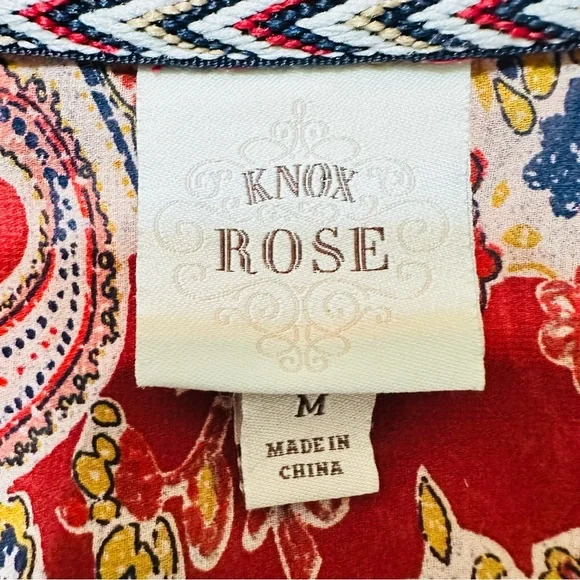 Knox Rose Boho Peasant Blouse Red Paisley Ruffle Hem Long Sleeve Top Sz Medium - Picture 5 of 9